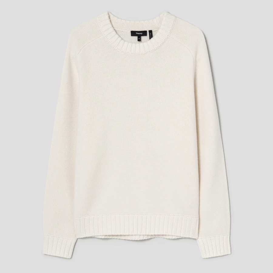 Theory Men Montana Wool Crew Neck Sweater - Winter White
