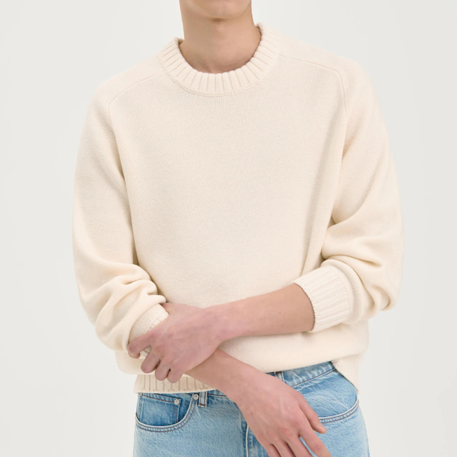 Theory Men Montana Wool Crew Neck Sweater - Winter White