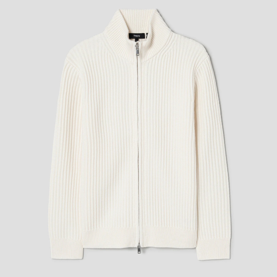 Theory Men Merino Tomas Full Zip Cardigan - White Ivory