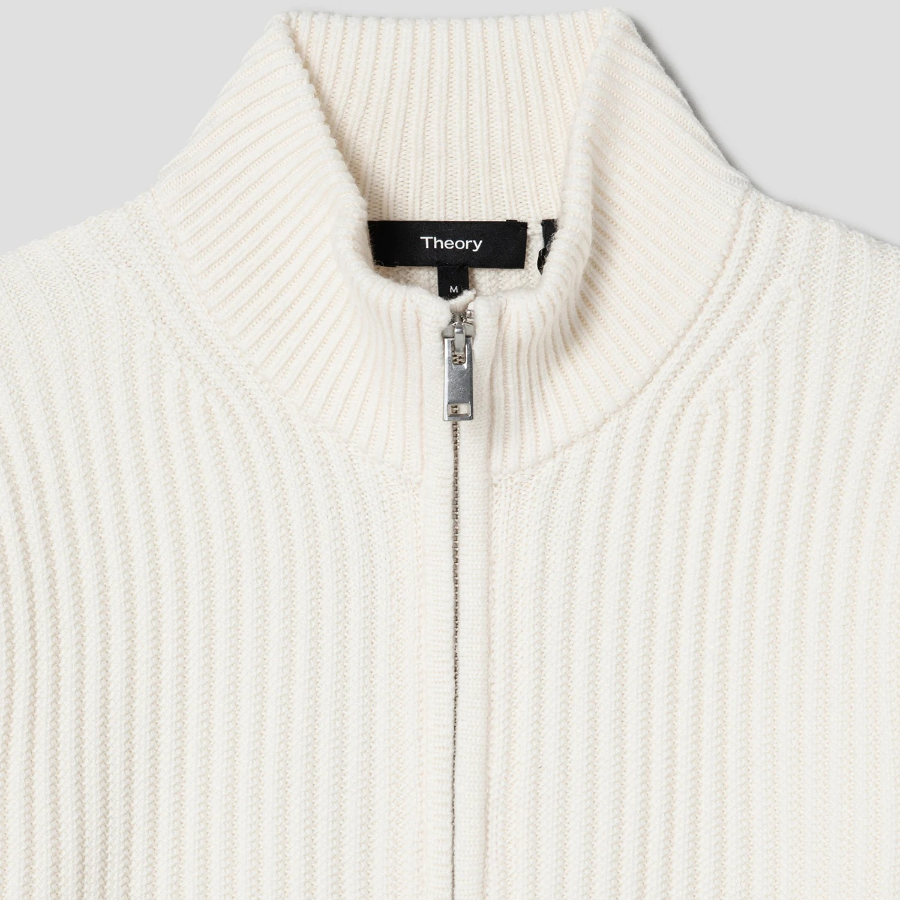 Theory Men Merino Tomas Full Zip Cardigan - White Ivory