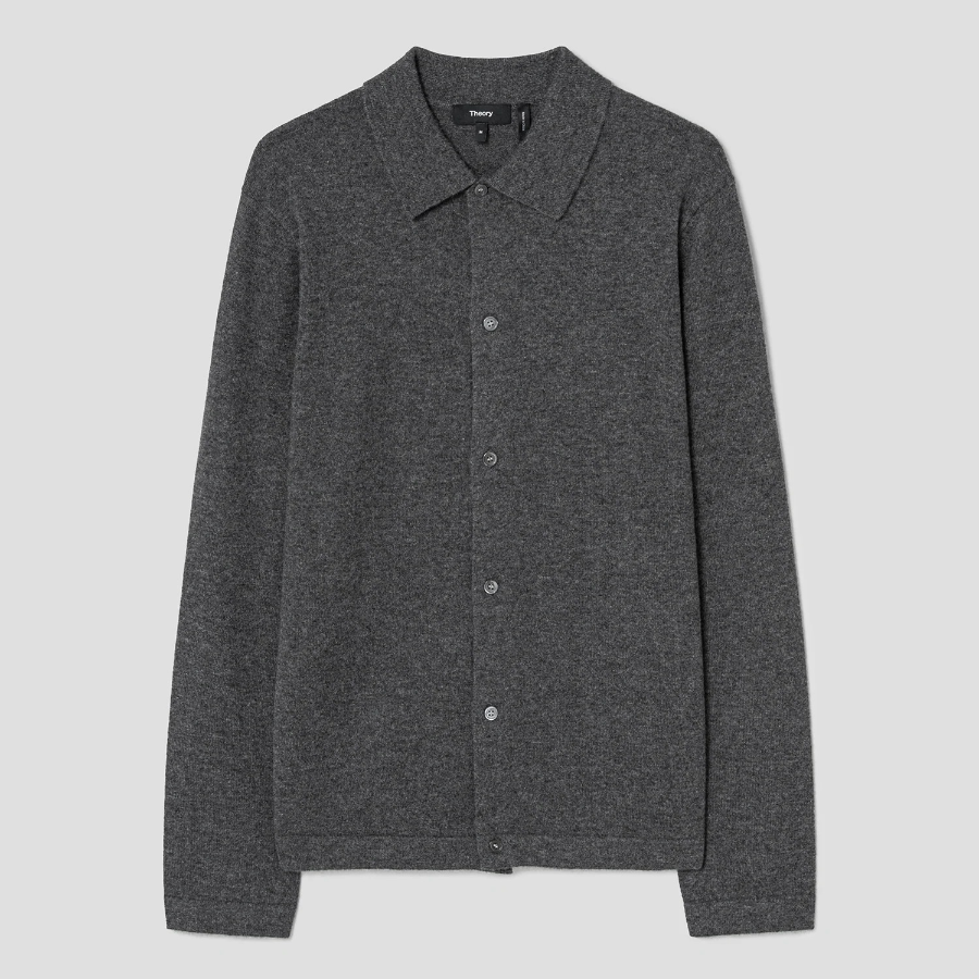 Theory Men Cashmere Collared Cardigan - Grey Heather