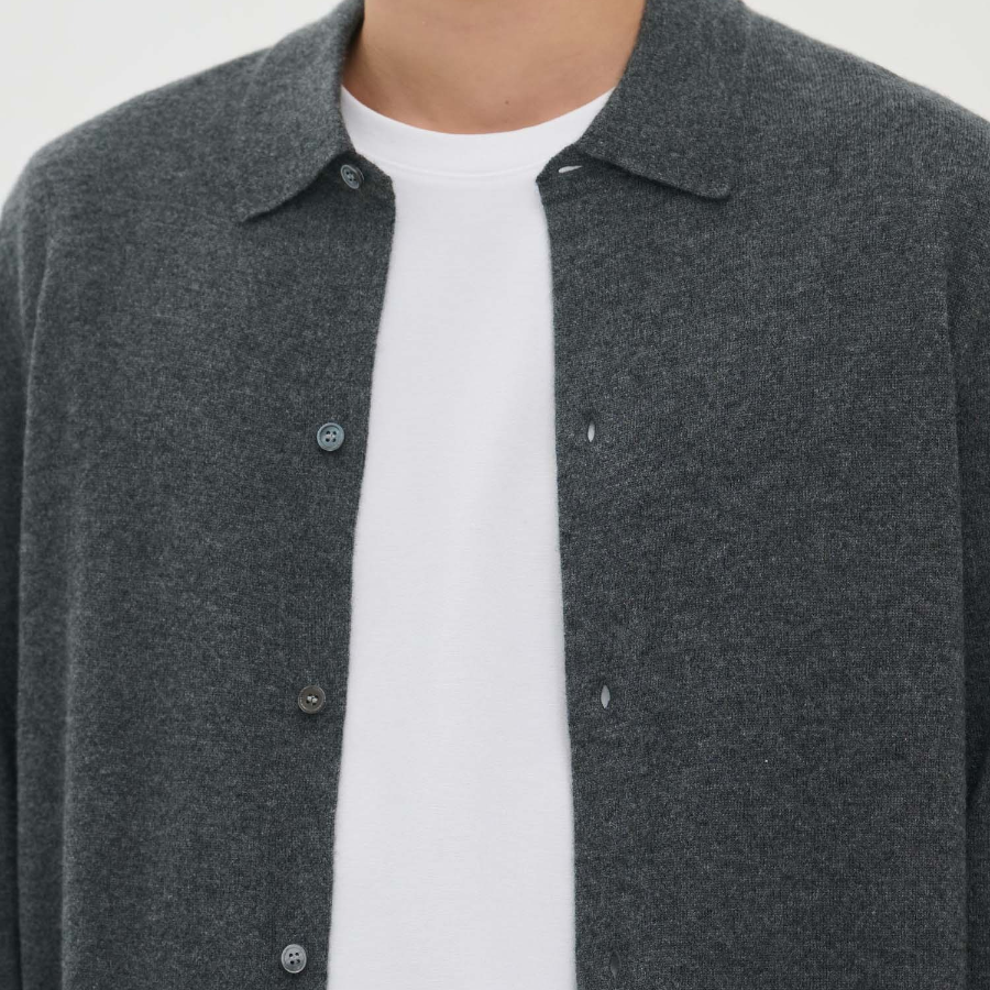 Theory Men Cashmere Collared Cardigan - Grey Heather