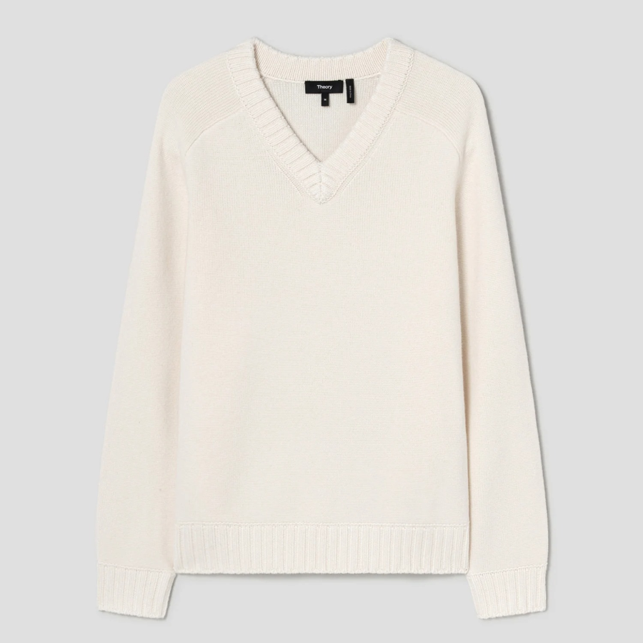 Theory Men Montana Wool V Neck Sweater - Winter White