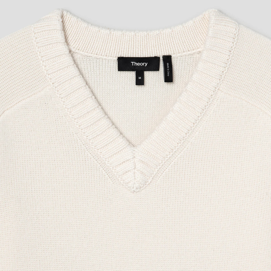 Theory Men Montana Wool V Neck Sweater - Winter White