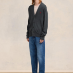 ami (Unisex) Red Adc Cardigan – Wool Viscose Canvas Heather Grey