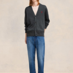 ami (Unisex) Red Adc Cardigan – Wool Viscose Canvas Heather Grey