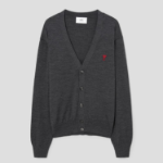 ami (Unisex) Red Adc Cardigan – Wool Viscose Canvas Heather Grey