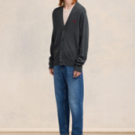 ami (Unisex) Red Adc Cardigan – Wool Viscose Canvas Heather Grey