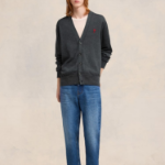ami (Unisex) Red Adc Cardigan – Wool Viscose Canvas Heather Grey