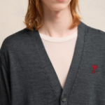 ami (Unisex) Red Adc Cardigan – Wool Viscose Canvas Heather Grey