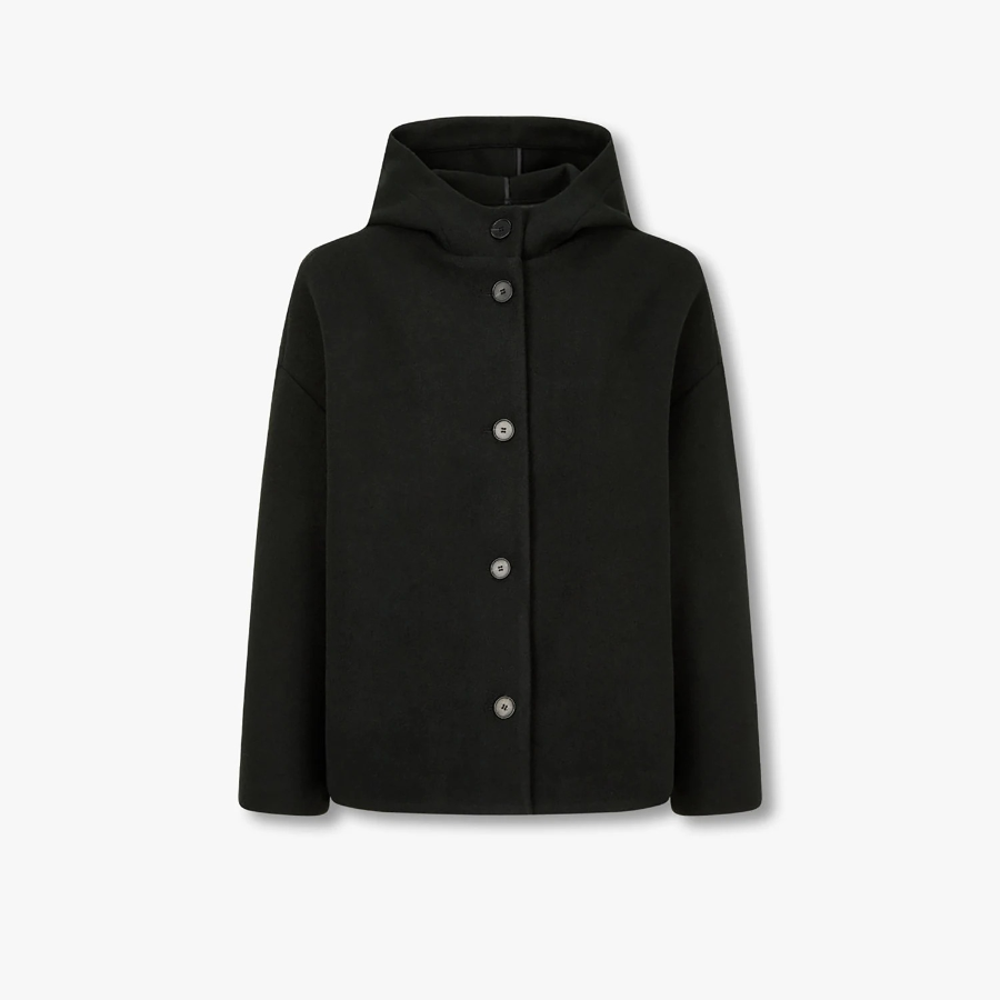 JAJU Loose Fit Hooded Coat – Black