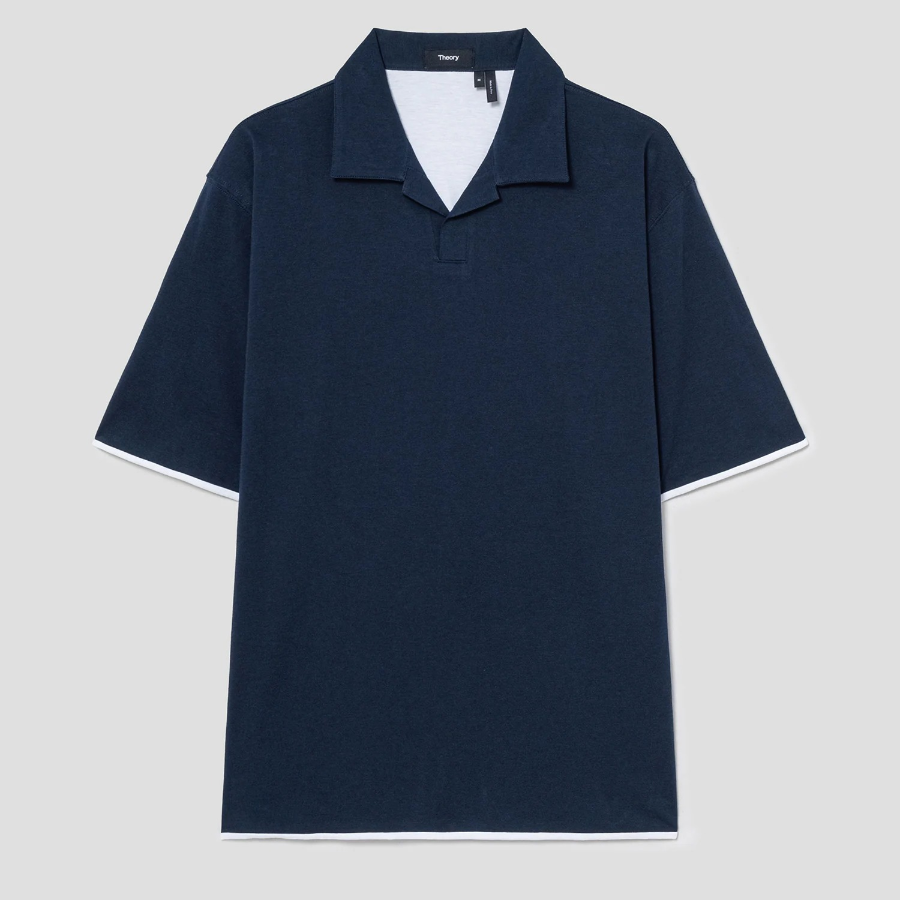 Theory Men Foundation Jersey Double Layered Polo Te - Baltic/White