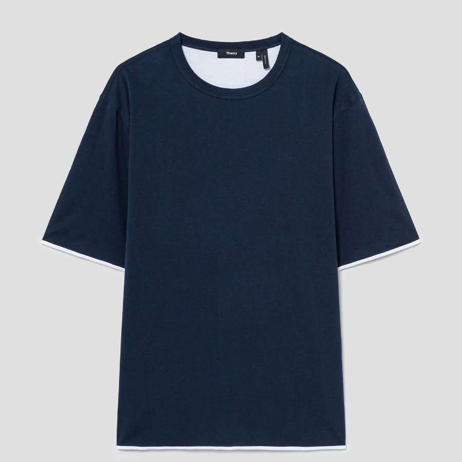 Theory Men Foundation Jersey Double Layered Tee - Baltic/White