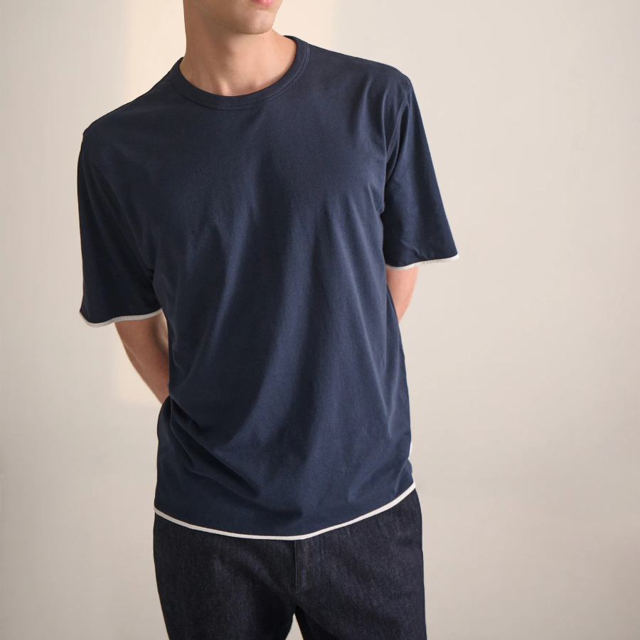 Theory Men Foundation Jersey Double Layered Tee - Baltic/White