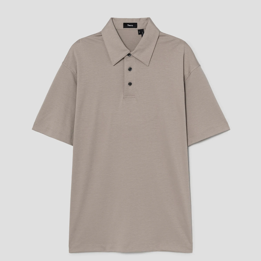 Theory Men Clinton Knit Relaxed Polo Tee - Earl Grey