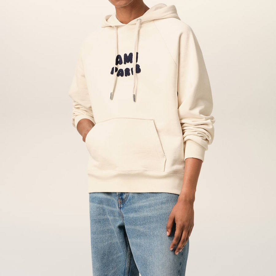 ami (Unisex) Ami Paris Croche Hoodie – White Cream