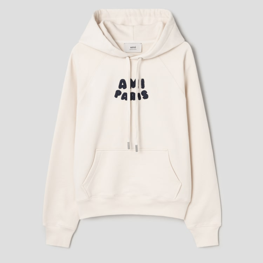ami (Unisex) Ami Paris Croche Hoodie – White Cream