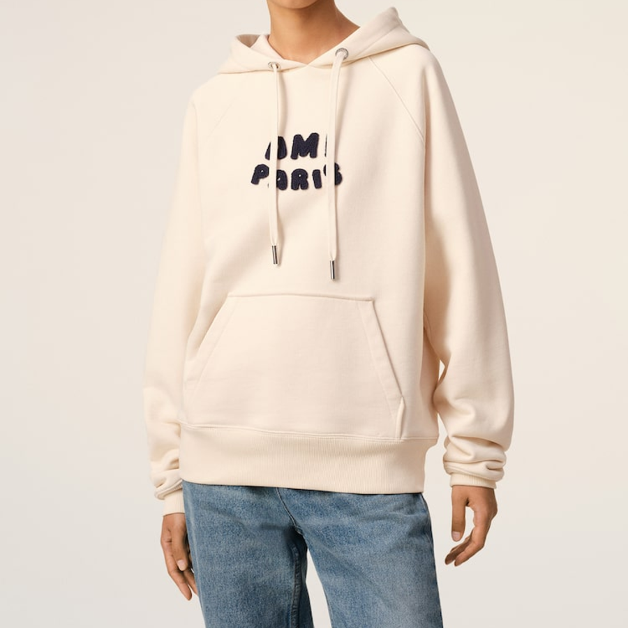 ami (Unisex) Ami Paris Croche Hoodie – White Cream