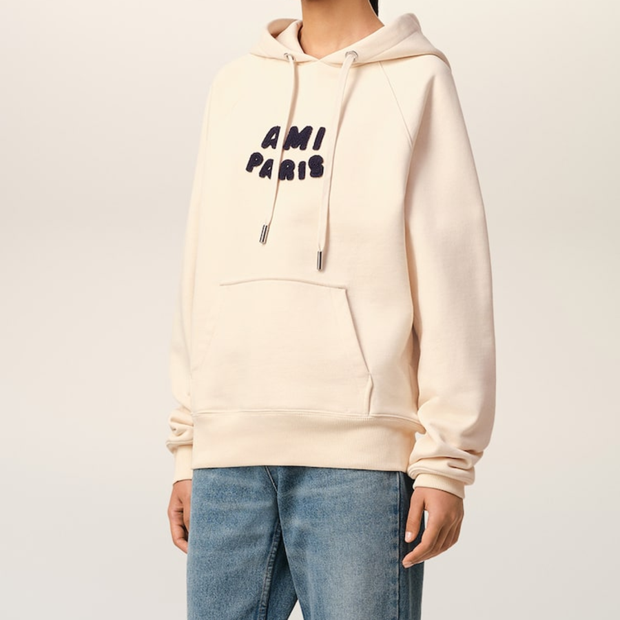 ami (Unisex) Ami Paris Croche Hoodie – White Cream