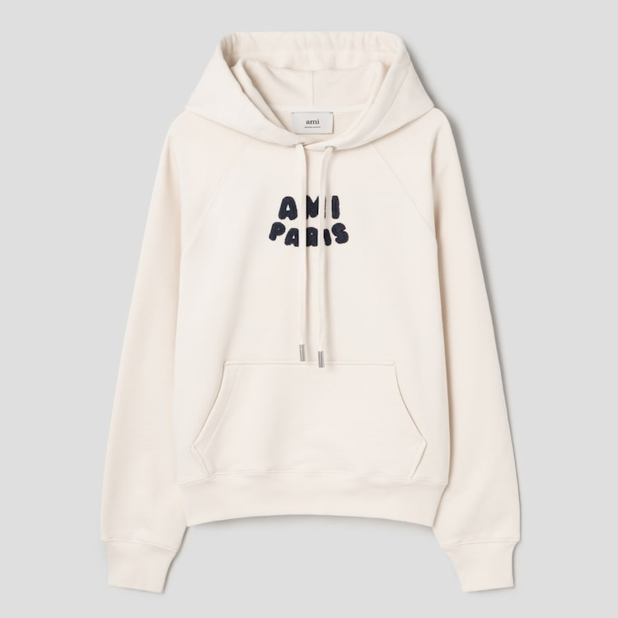 ami (Unisex) Ami Paris Croche Hoodie – White Cream