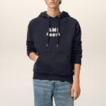 ami (Unisex) Ami Paris Croche Hoodie – Navy Blue