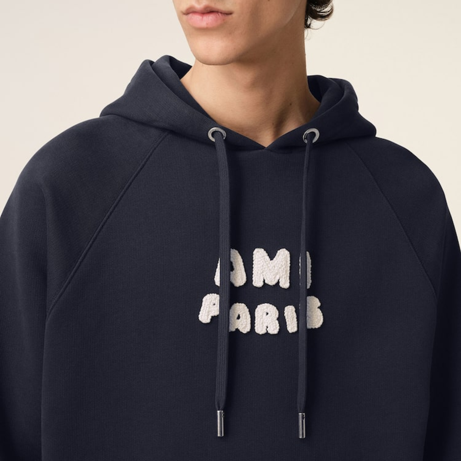 ami (Unisex) Ami Paris Croche Hoodie – Navy Blue