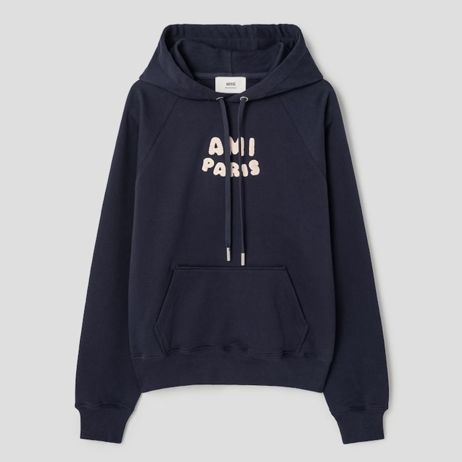 ami (Unisex) Ami Paris Croche Hoodie – Navy Blue