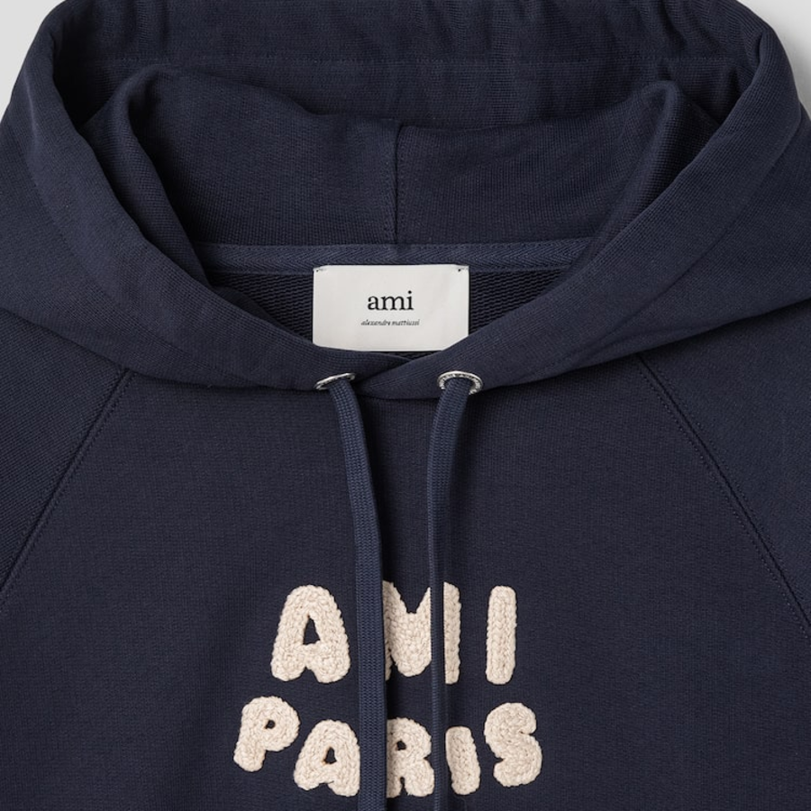 ami (Unisex) Ami Paris Croche Hoodie – Navy Blue