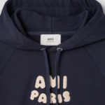 ami (Unisex) Ami Paris Croche Hoodie – Navy Blue