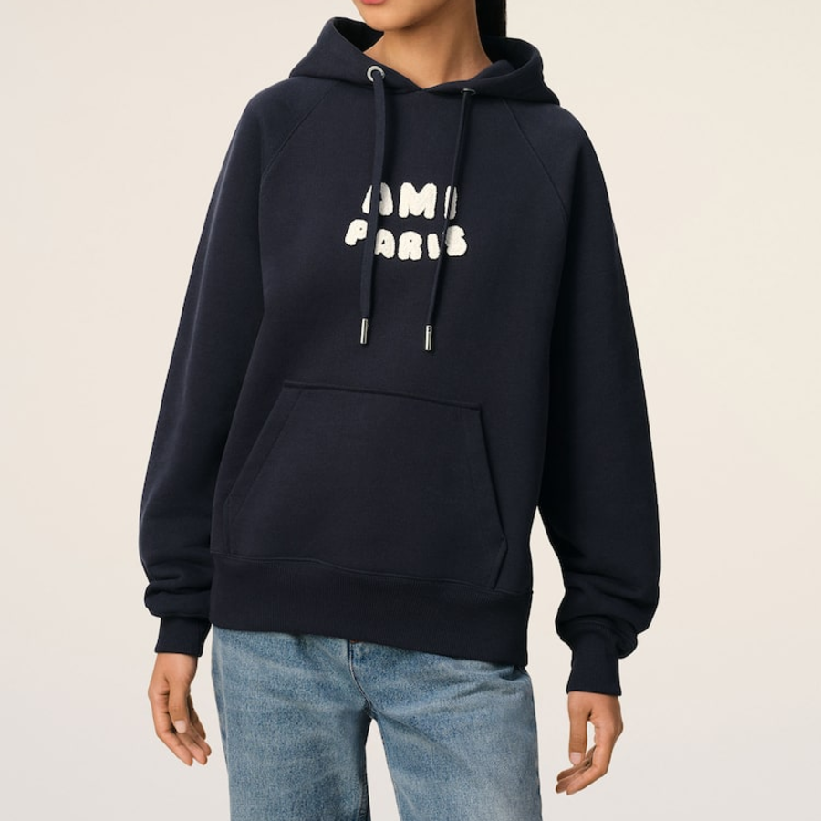 ami (Unisex) Ami Paris Croche Hoodie – Navy Blue