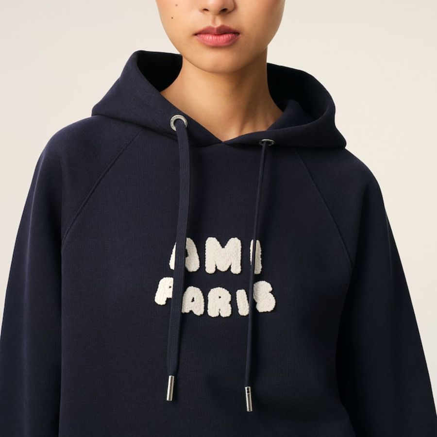 ami (Unisex) Ami Paris Croche Hoodie – Navy Blue