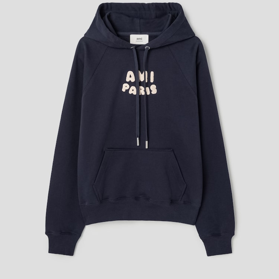 ami (Unisex) Ami Paris Croche Hoodie – Navy Blue
