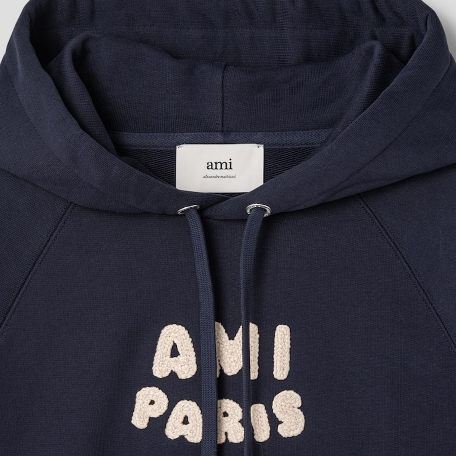 ami (Unisex) Ami Paris Croche Hoodie – Navy Blue