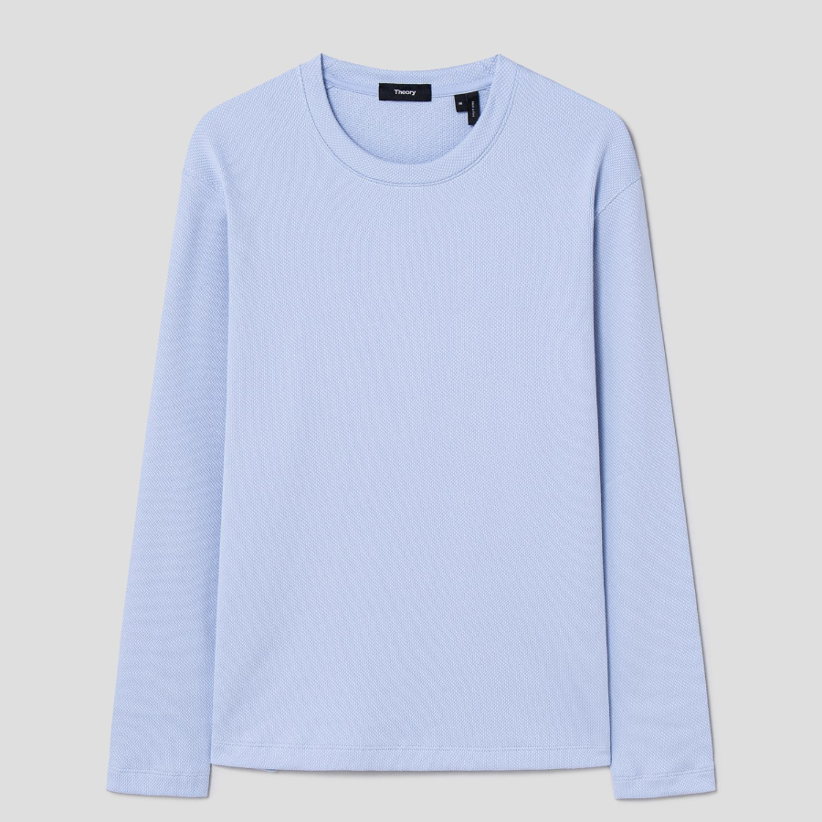 Theory Men Studio Jacquard Delroy Long Sleeve Tee - Sky Blue