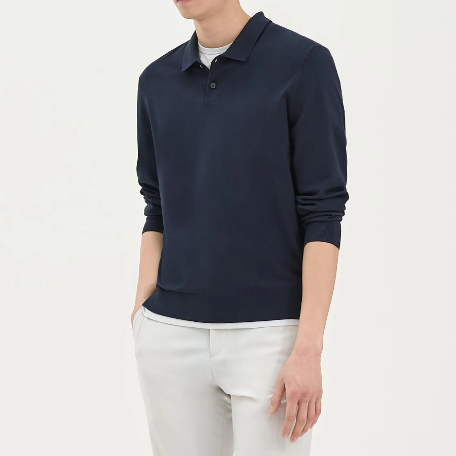 Theory Men Light Bilen Goris Polo Long Sleeve Sweat - Baltic