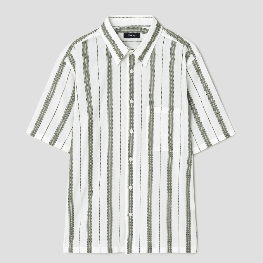 Theory Men Summer Dobby Noll Short Sleeve Shirt - Ivory/Orchard