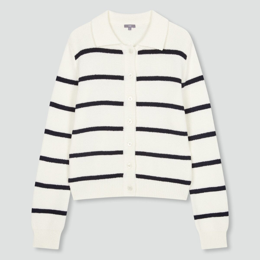 JAJU Stripe Collar Cardigan – Light Navy