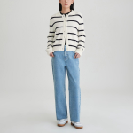 JAJU Stripe Collar Cardigan – Light Navy