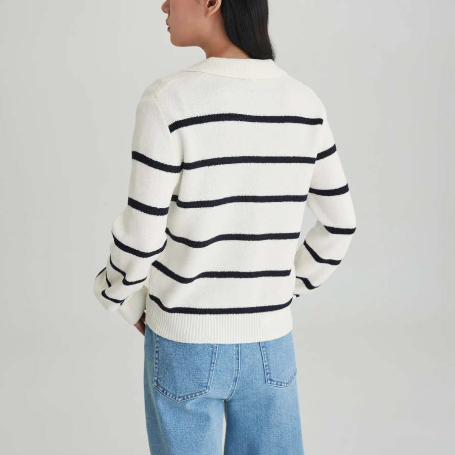 JAJU Stripe Collar Cardigan – Light Navy