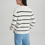 JAJU Stripe Collar Cardigan – Light Navy