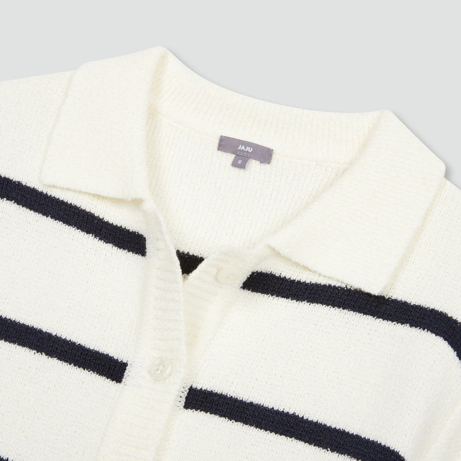 JAJU Stripe Collar Cardigan – Light Navy