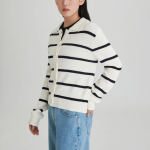 JAJU Stripe Collar Cardigan – Light Navy