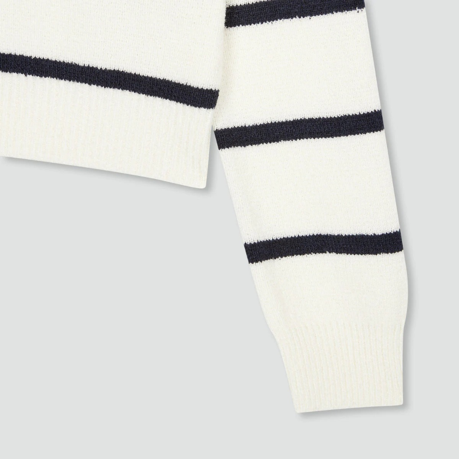 JAJU Stripe Collar Cardigan – Light Navy