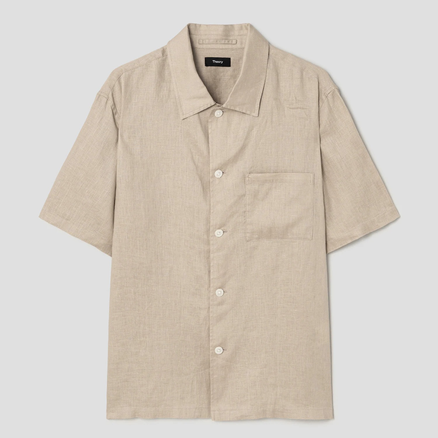 Theory Men Relaxed Linen Lt Short Sleeve Shirt - Chino