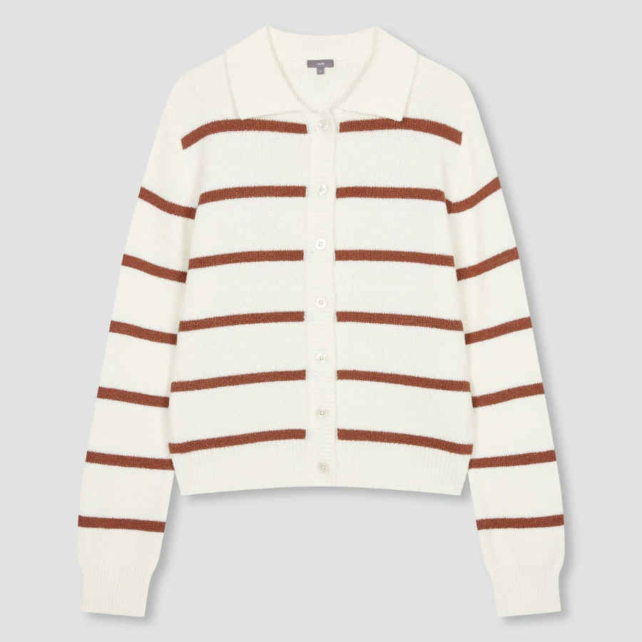 JAJU Stripe Collar Cardigan – Light Brown