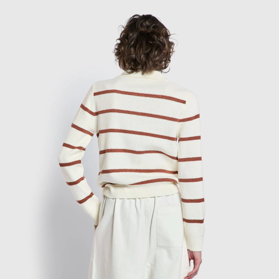 JAJU Stripe Collar Cardigan – Light Brown