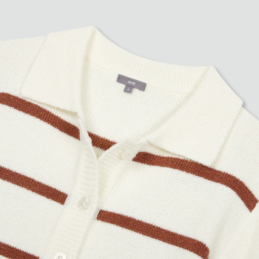 JAJU Stripe Collar Cardigan – Light Brown