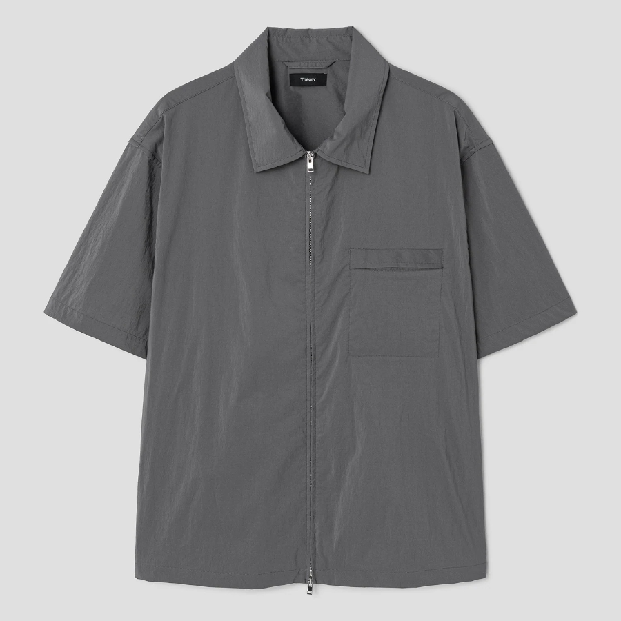 Theory Men Nylon Texture Cillian Short Sleeve Shirt - Carbon
