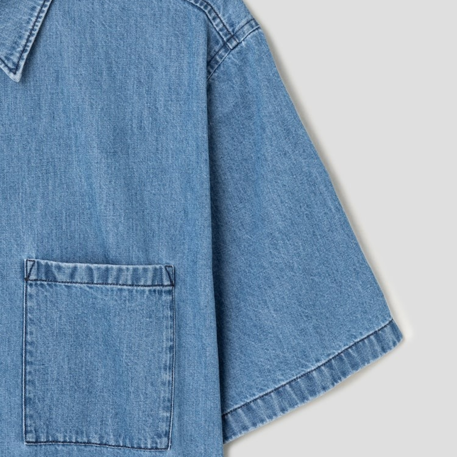 Theory Men Summer Denim Noll Short Sleeve Shirt - Light Wash