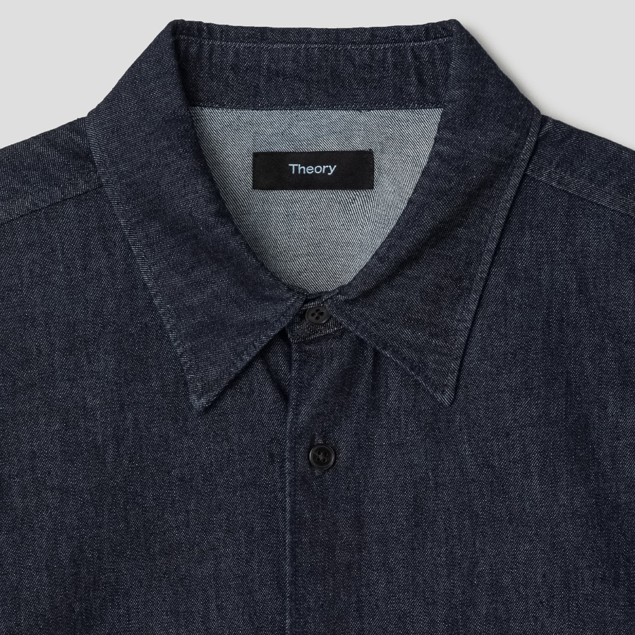 Theory Men Summer Denim Noll Short Sleeve Shirt - Dark Wash
